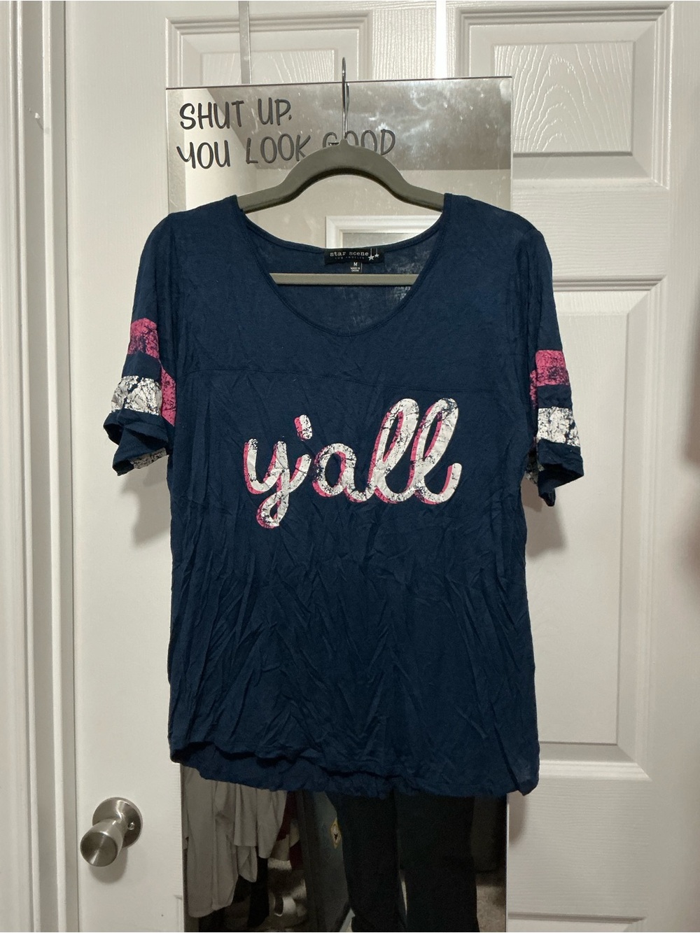 Navy Y'all Graphic Tee with Pink Accents